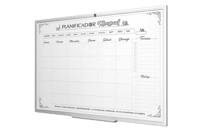 Pizarra Acrílica blanca Organizadora Mensual de 70x50 cm con marco de Aluminio | pizarra blanca