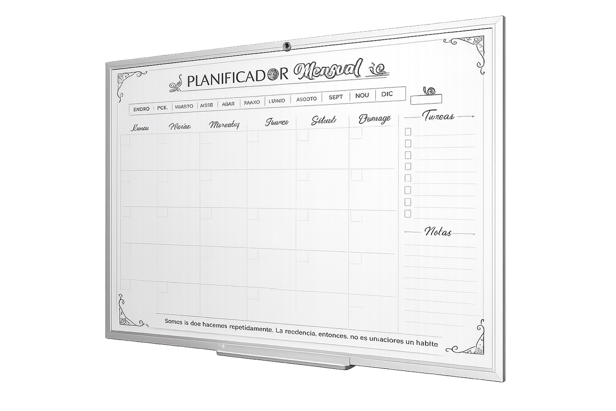 Pizarra Acrílica blanca Organizadora Mensual de 70x50 cm con marco de Aluminio | pizarra blanca