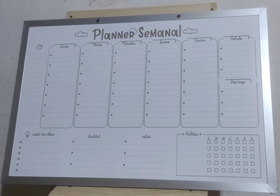 Pizarra Acrílica blanca Organizadora Semanal de 70x50 cm con marco de Aluminio | pizarra borrable organizadora