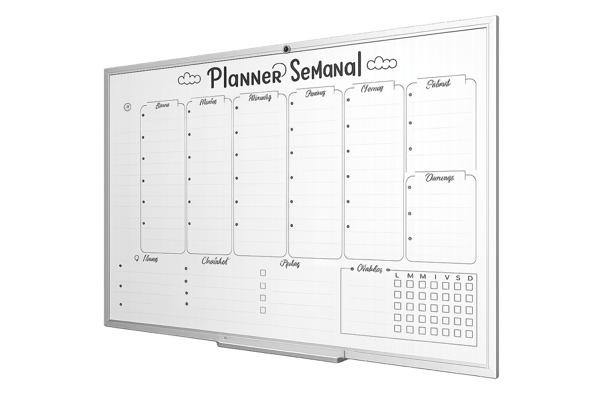 Pizarra Acrílica blanca Organizadora Semanal de 70x50 cm con marco de Aluminio | pizarra blanca